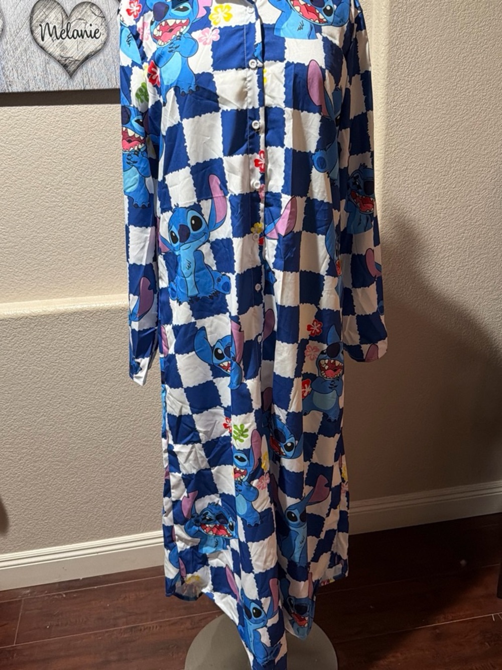 Disney Blue & White Stitch Checkered Kids Nightgown